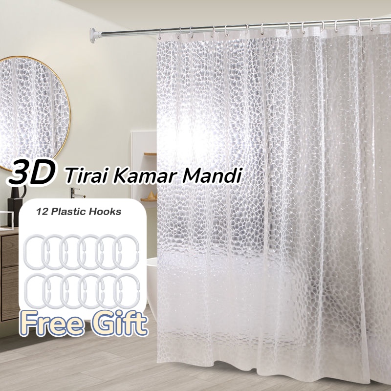 Jual 【dengan Kait 12 C】3d Tirai Kamar Mandi Anti Air Bahan Eva Sudah Dilengkapi Dengan Pengait