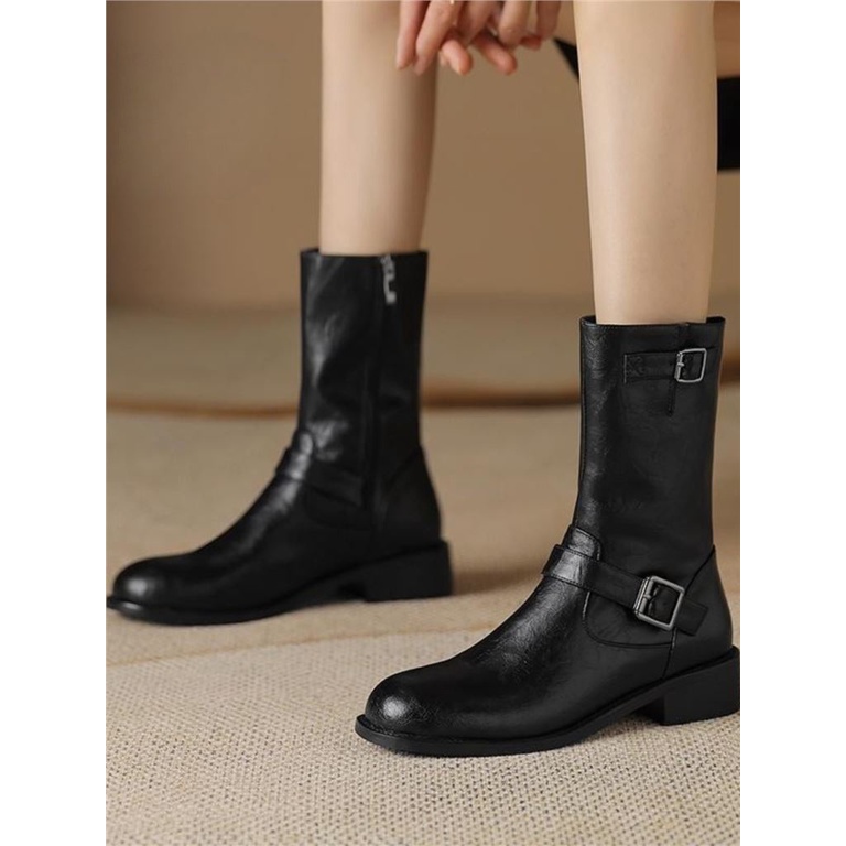 Jual Lun style thick heel round toe Western cowboy knight boots ...