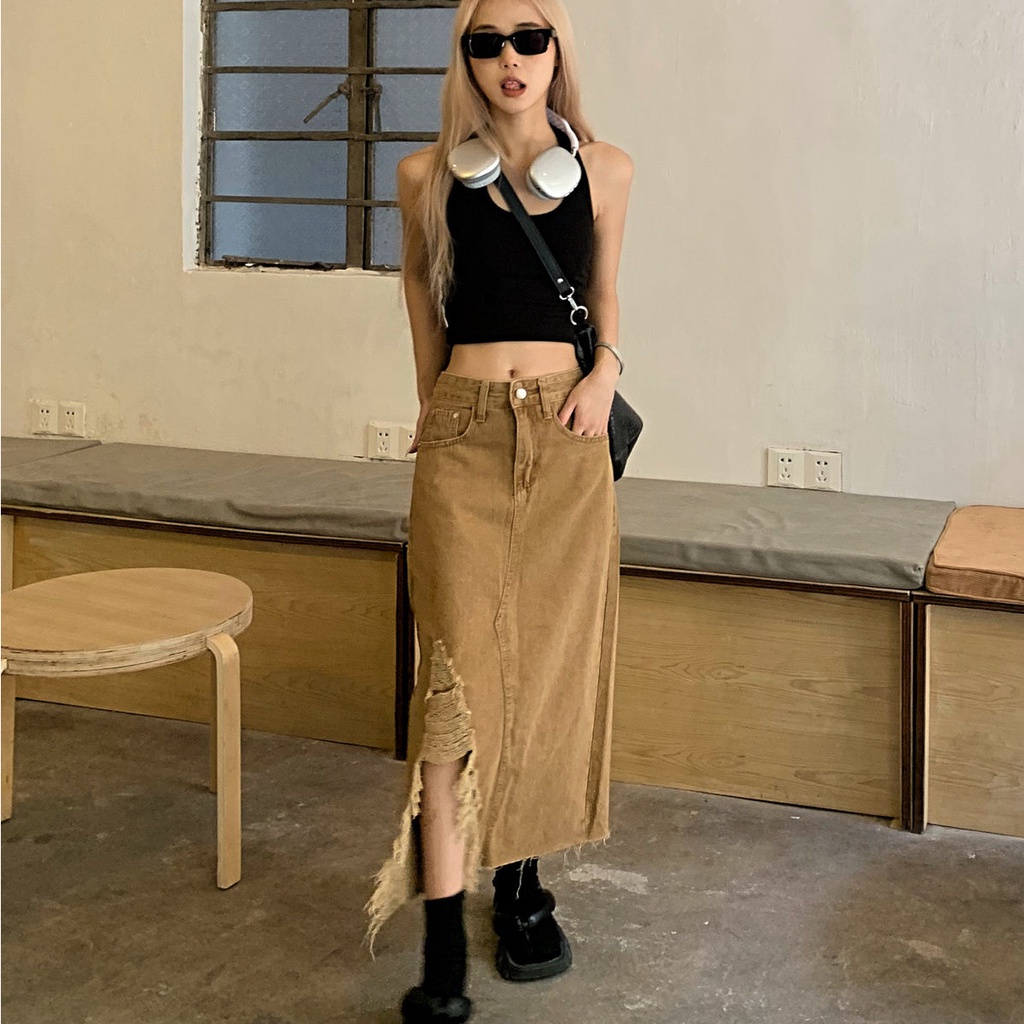 Jual Rok Jeans Model Jepang dengan Celah dan Potongan Pinggul | Shopee ...