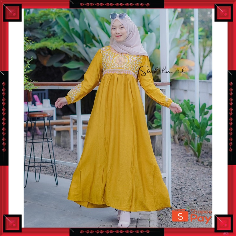 Jual Kain Adem Halus Tebal Maxi Dress Bordir Sultan Polo Linen Gamis