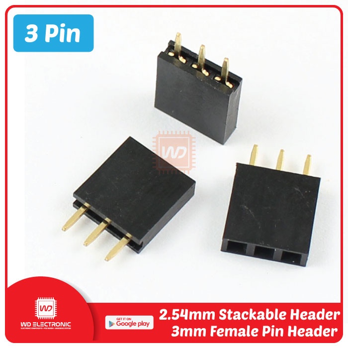 Jual Stackable header Arduino 2.54mm Pin Header Female 3mm - 3 Pin CO27 ...