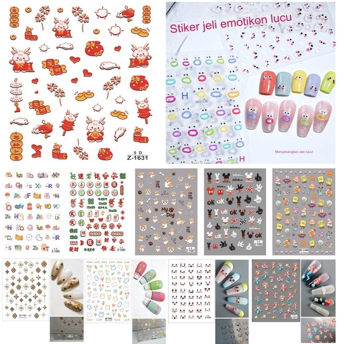 Jual [LOGU] [2] Stiker kuku muncul 3D 5D lucu, Nail Art Sticker Nikah ...