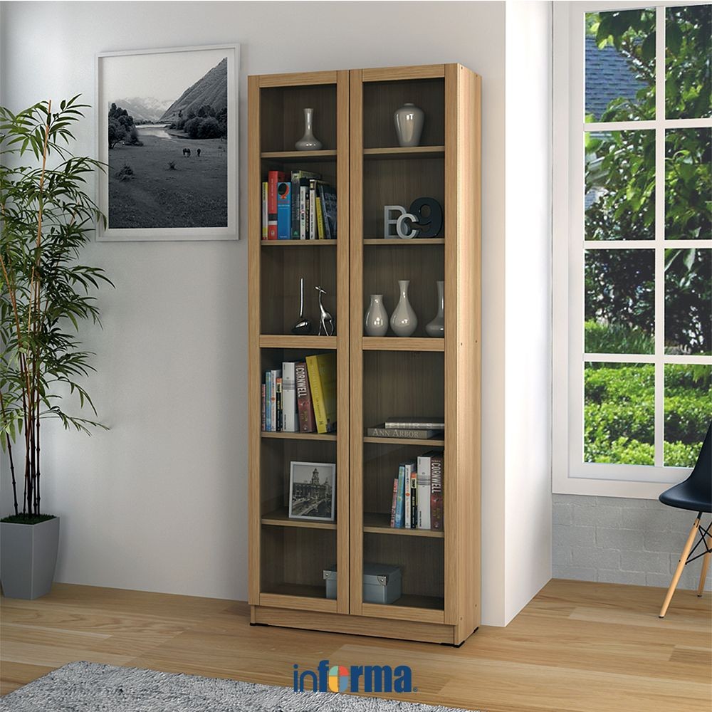 Jual Informa Pablo Rak Buku Kaca 6 Tingkat - Cokelat Oak Bookshelf ...