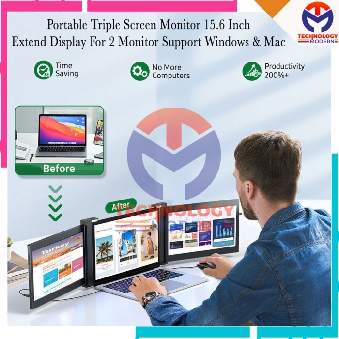 Jual Portabel Triple Screen Monitor 15.6 Inch Extend Display - Windows ...