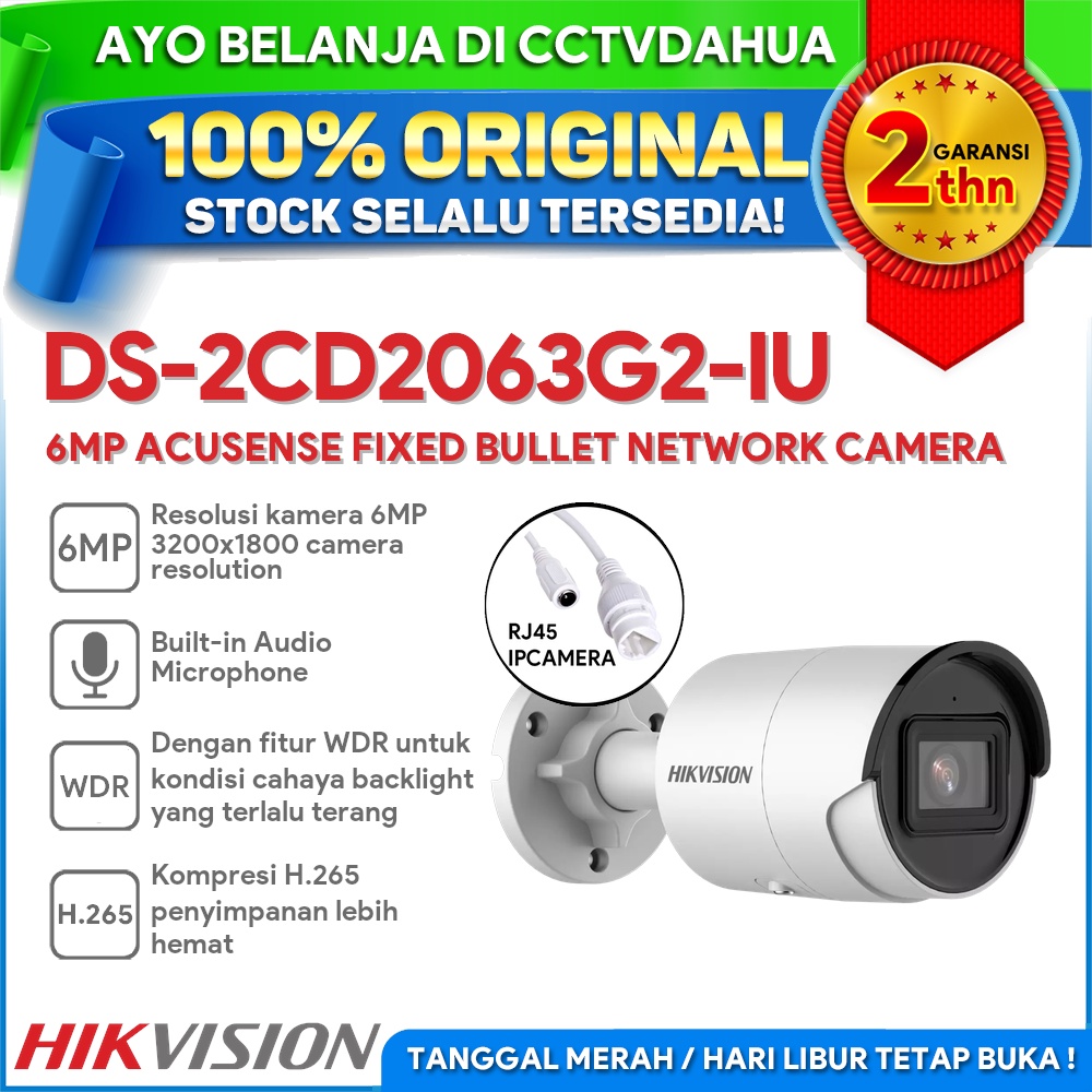 Jual Hikvision Ds 2cd2063g2 Iu 6mp Acusense Fixed Bullet Network Camera