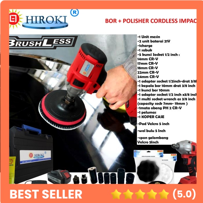 Jual Mesin Bor Cordless Impact Wrench V Hiroki Brushless Kunci Baut Roda Shopee Indonesia