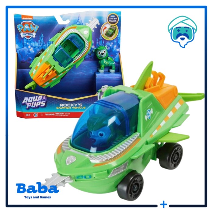 Jual Paw Patrol Aqua Pups Rocky Rocky's Sawfish Vehicle Toy Figure Set ...