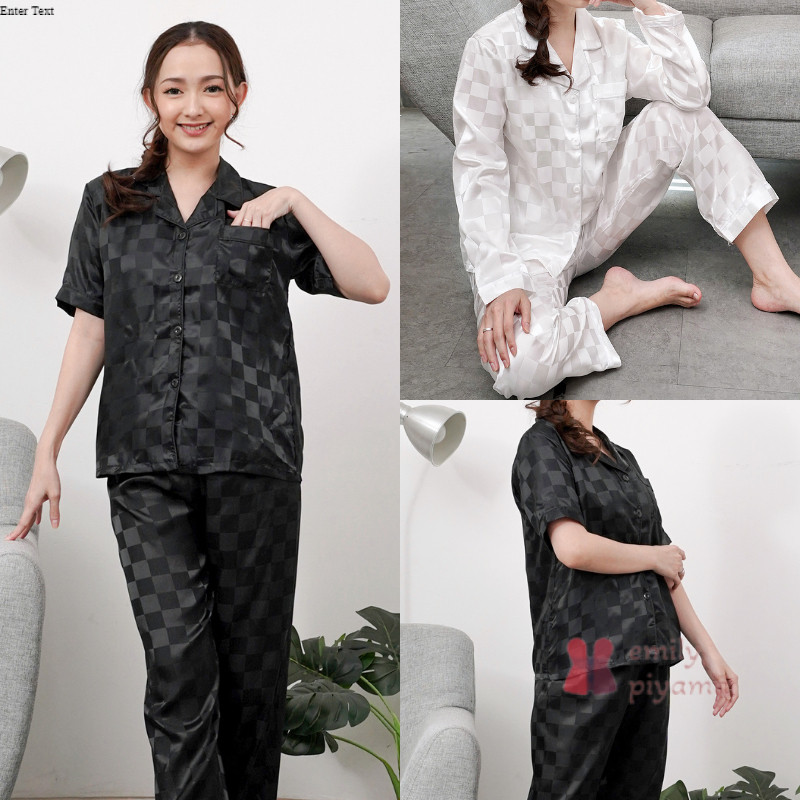 Jual EMILY PIYAMA Baju Tidur Set Piyama Model Kotak Kemeja Bahan Satin ...