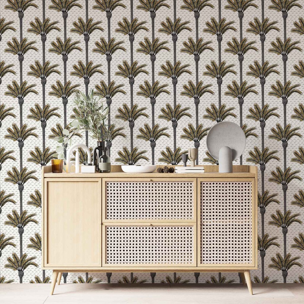 Jual Abstract Modern Palm Trees Wallpaper Peel and Stick , Brown Color