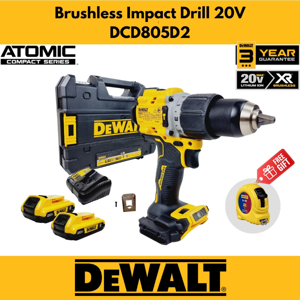 Jual Brushless Hammer Drill 20V ATOMIC bor tembok DEWALT DCD805D2T