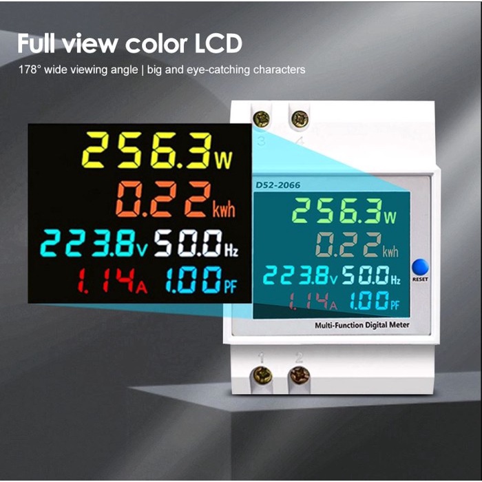 Jual The best D52 2066 DIN Rail AC Multi Watt Meter Volt Ampere kWh Cos ...