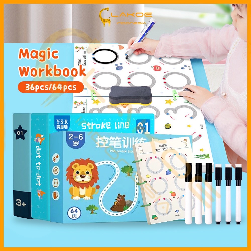 Jual LAKOE Reusable Magic Workbook Buku Edukasi Anak/activity book/pen ...