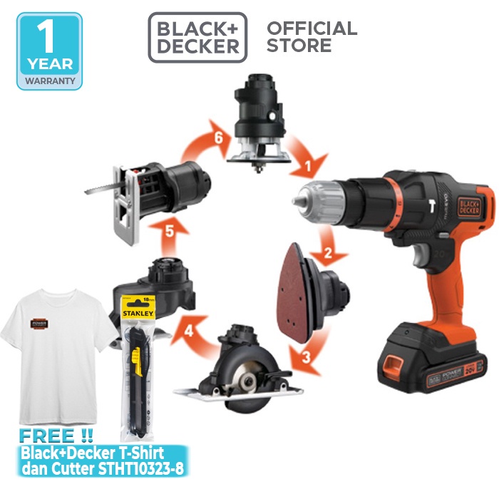 Jual Black+Decker Multi Evo 6 Heads Kit / Mesin Multifungsi Baterai 18V ...