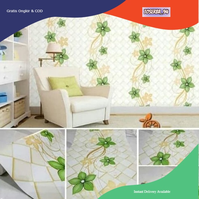 Jual COD - Wallpaper Stiker Dinding Motif Ranting Bunga Hijau Ukuran ...