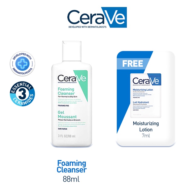 Jual CeraVe Foaming Cleanser 88 Ml FREE Moisturizing Lotion 7ml ...