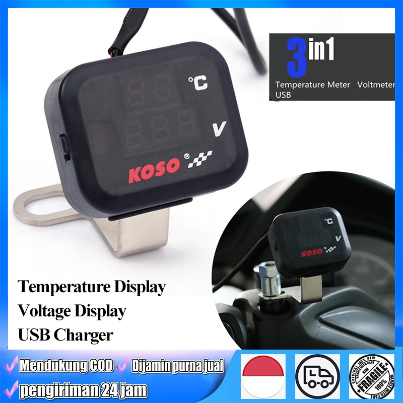 Jual Voltmeter Koso 3 In 1 USB Charger Universal SEMUA MOTOR Anti Air