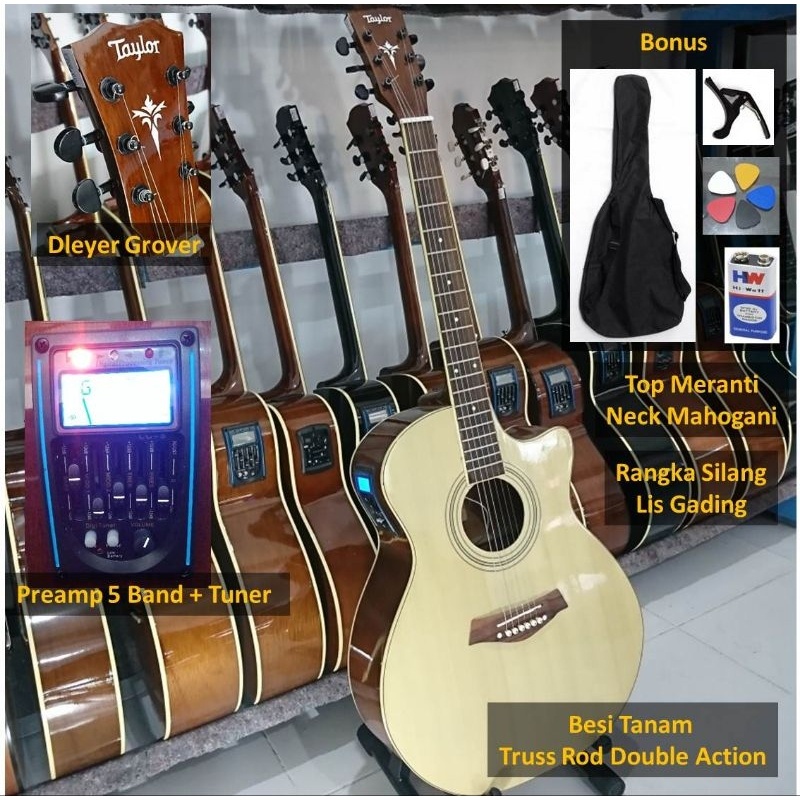 Jual Gitar akustik dan gitar akustik elektrik listrik murah preamp LC5 digital tuner tanam besi