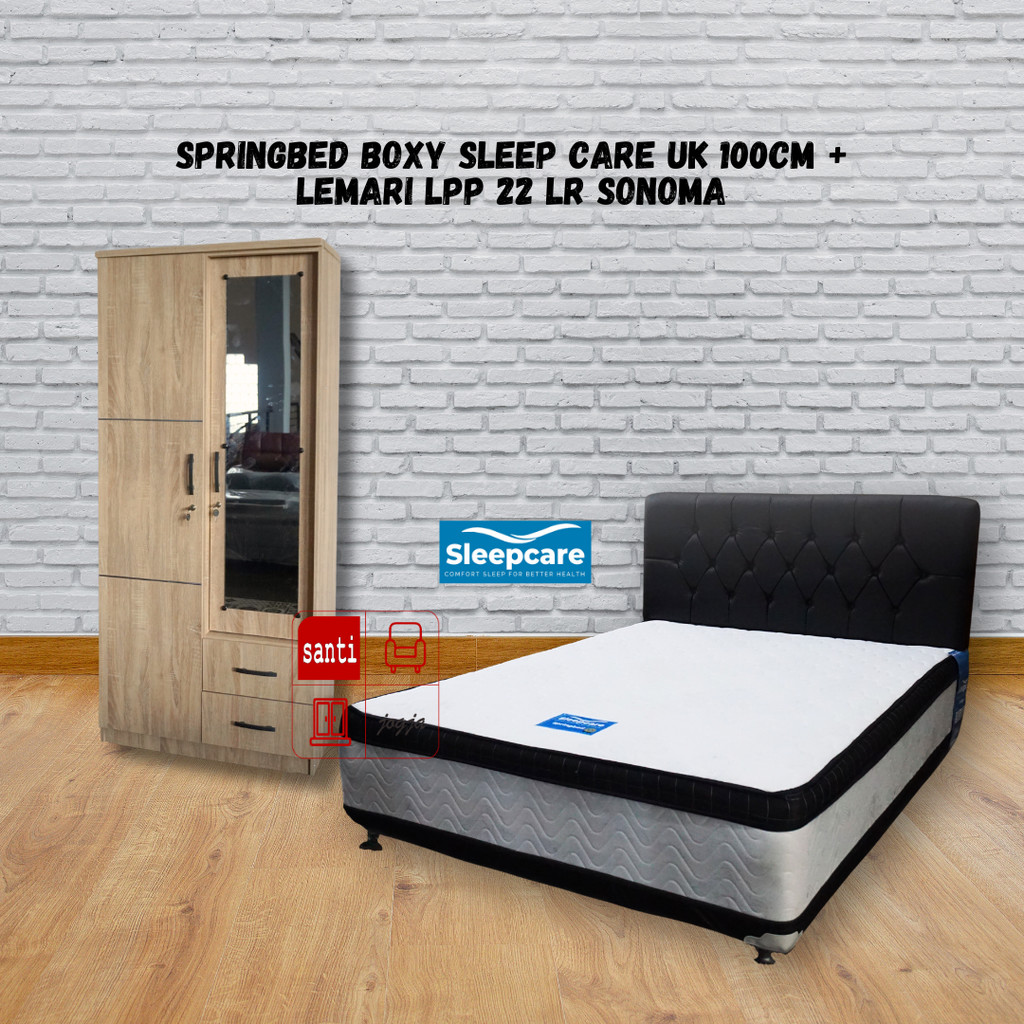 Jual Bundling Springbed Boxy Sleep Care Uk 100cm + Lemari Pintu 2 Lpp ...