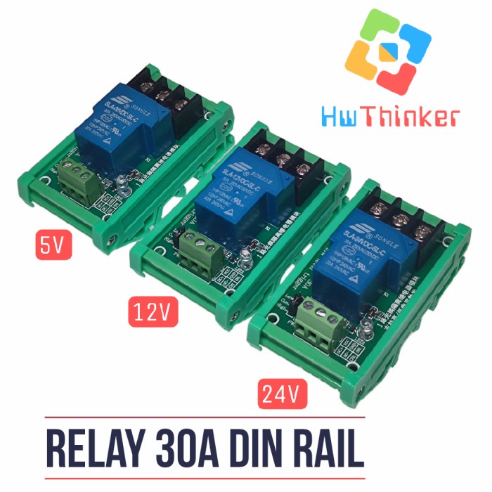 Jual Relay Board 5V 12V 24V 30A Opto Isolation Aktif High Low DIN RAIL