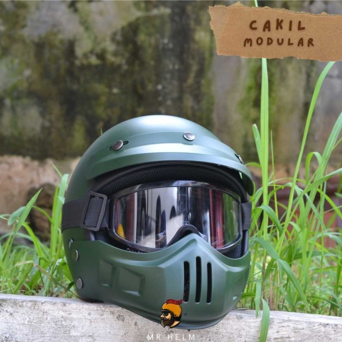 Jual HELM RETRO CAKIL MODULAR SNI VESPA / CAFERACER FREE GOGGLE ( MR ...