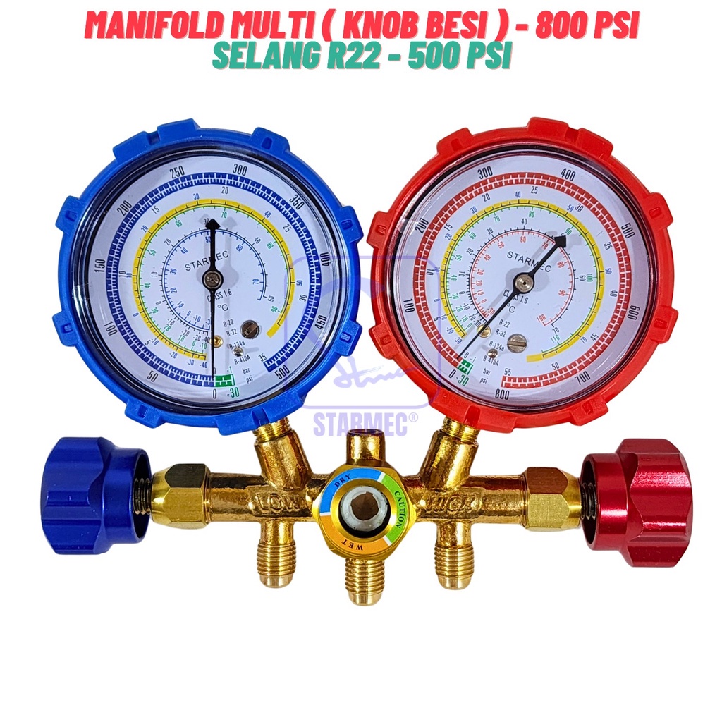 Jual Manifold AC R22 R410 R32 + Selang R22/R32 Starmec (Knob Besi ...