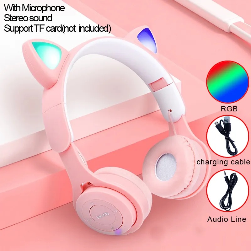 Jual Earphones lipat Headphone Bluetooth Gaming Cat Ears Wireless