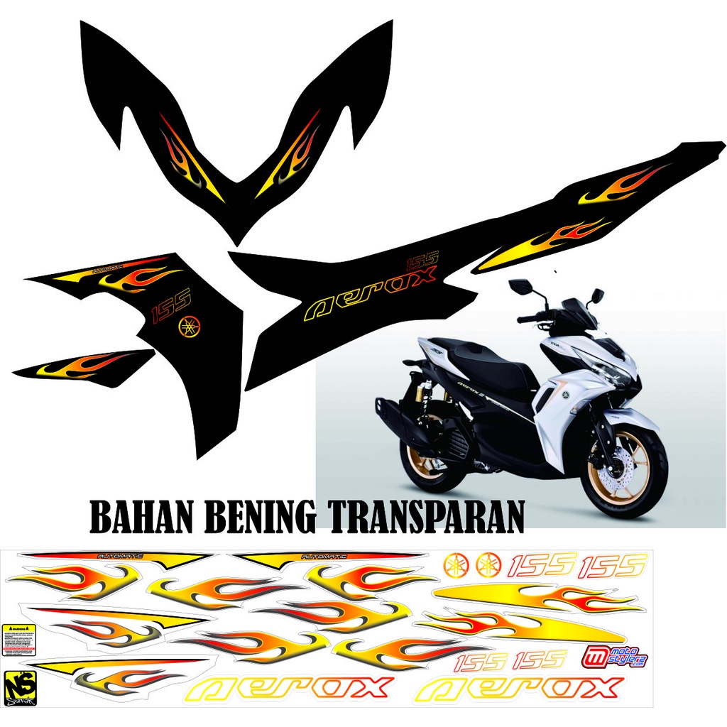 Jual Striping Aerox Transparan Bening Motip Api Kuning All Warna Motor