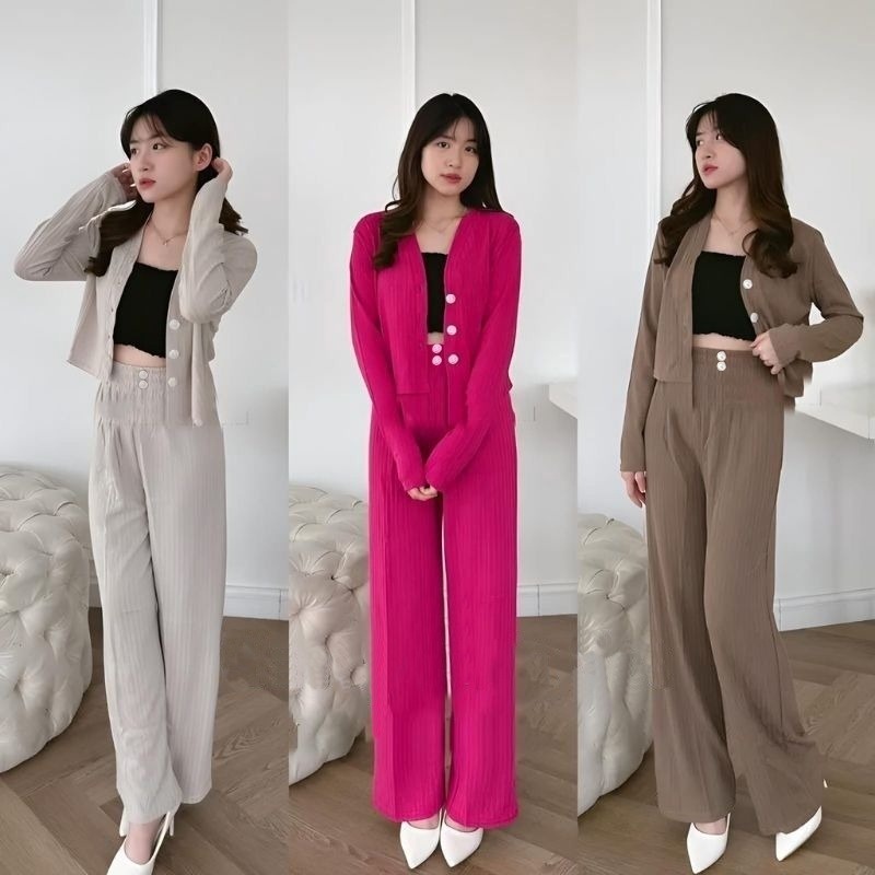 Jual Najwa Setelan Wanita Cardigan Wannes Kulot Knit Hornet Premium Shopee Indonesia