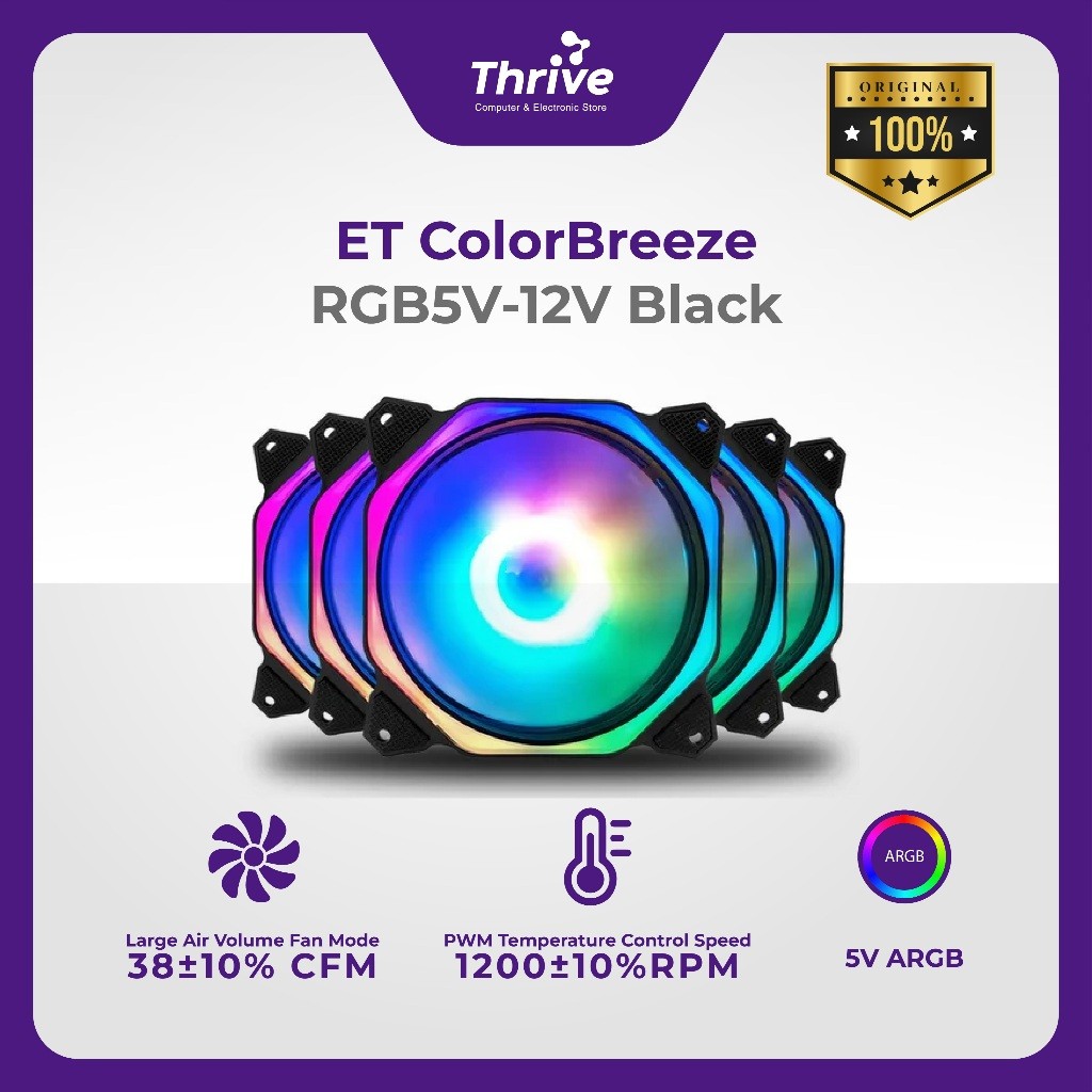 Jual ET ColorBreeze RGB5V-12V Black - PC Cooling Fan RGB for Gaming ...