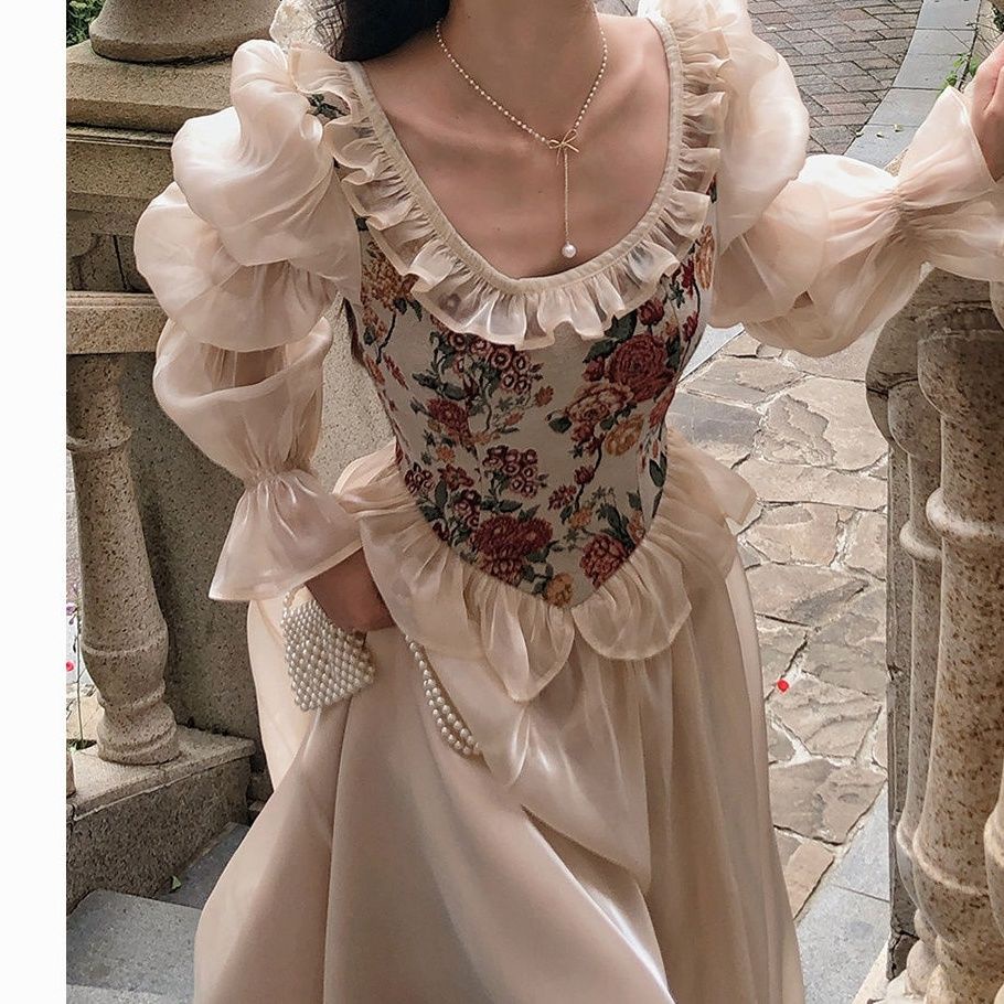 Jual French retro dress/palace long-sleeved fairy princess dress/long ...