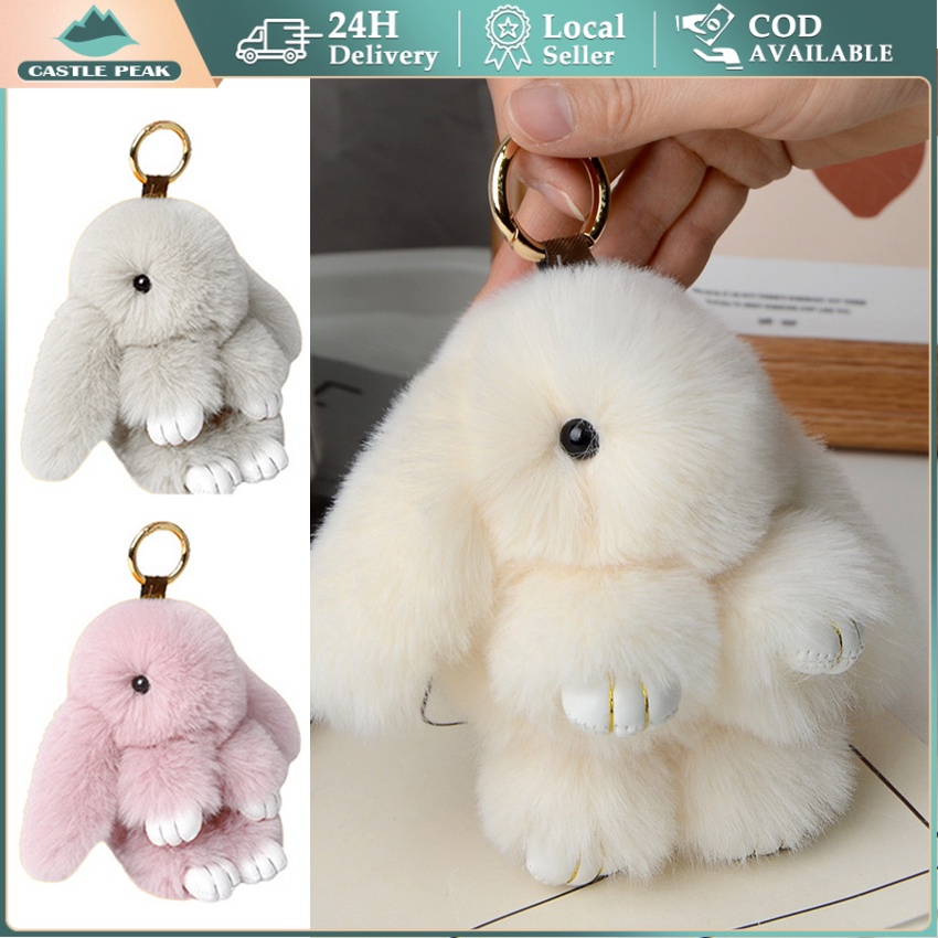 Jual Rabbit Keychain Ring Fluffy Bulu Asli Pompon Bunny Trinket Key ...