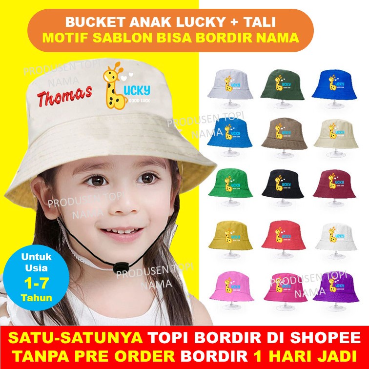 Jual Topi Bucket Anak Jerapah Lucky Sablon dan Custom Bordir Nama Anak ...