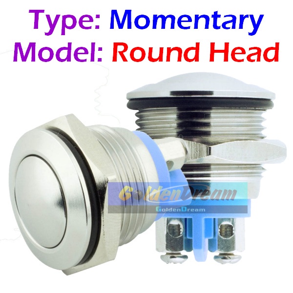 Jual Saklar Stainless Push On Momentary Button Round Head Metal Switch ...