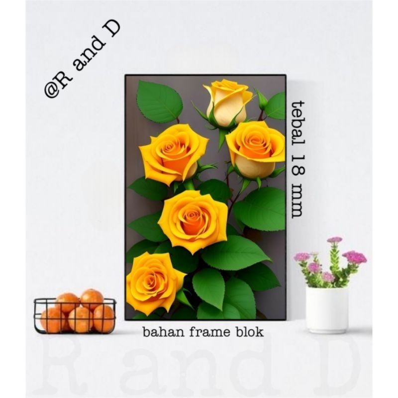 Jual Hiasan dinding bunga mawar ukuran 29x20 bingkai kayu mdf, Dekorasi ...