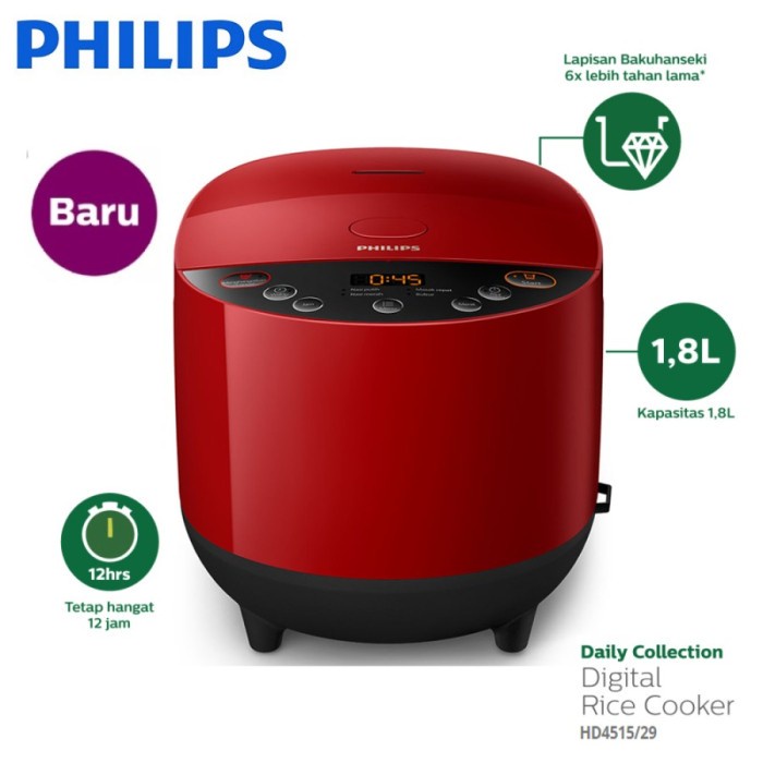Jual Philips HD4515/29 Digital Rice Cooker Fuzzy Logic 1,8 Liter Merah Shopee Indonesia