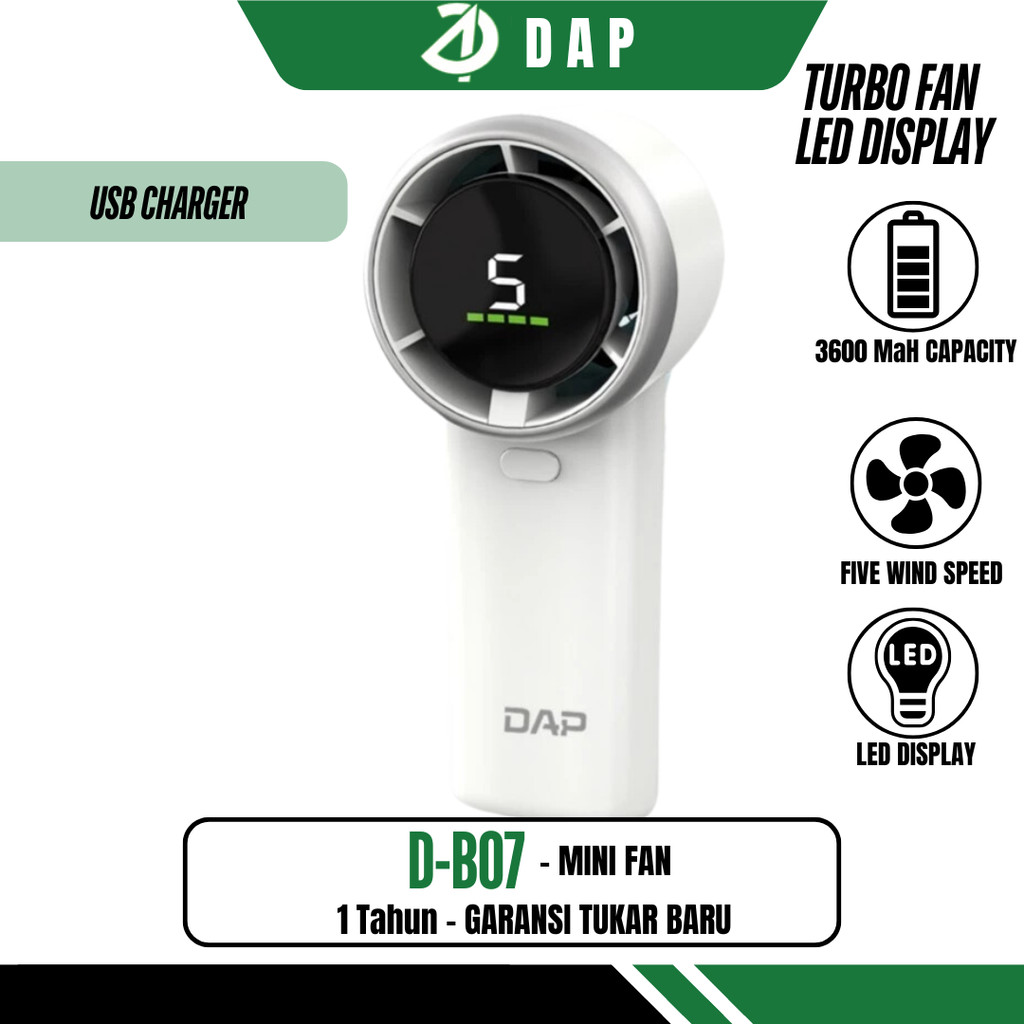 Jual DAP D-B07 Portable Fan – 5 Speed Turbo, 3600 mAh Battery, Super ...