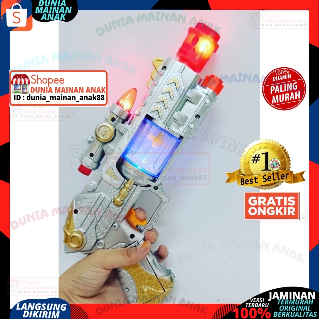 Jual Mainan Anak Pistol Tembakan Laser Sound Gun Baterai Berlampu Dan