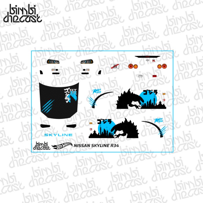 Jual Decal Stiker HW 1/64 Nissan Skyline R34 Godzilla Transparan ...