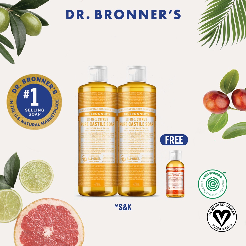 Jual BUY 2 Dr Bronner's PureCastile Citrus 47ml FREE Tea Tree 59ml