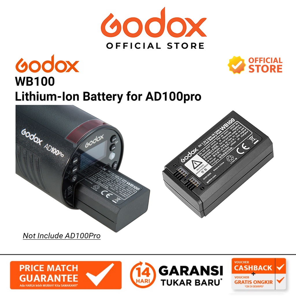 Godox WB100 Akku 7,2V/2600mAh Für AD100PRO & V1 Blitzgeräte - Wiederaufladbare Lithium Batterie
