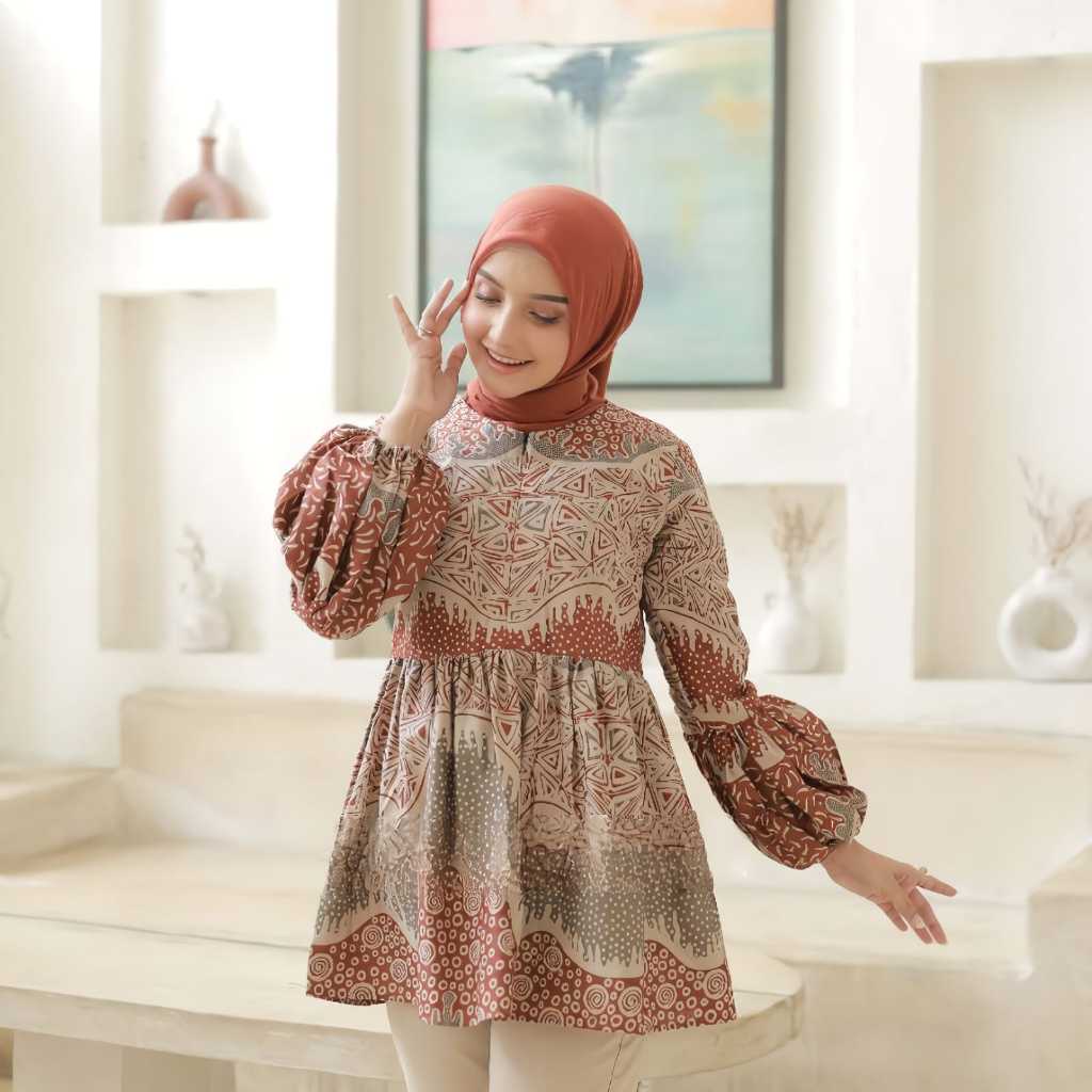 Jual ATASAN BATIK WANITA MODERN BLOUSE BATIK WANITA MOTIF LYODRA LENGAN