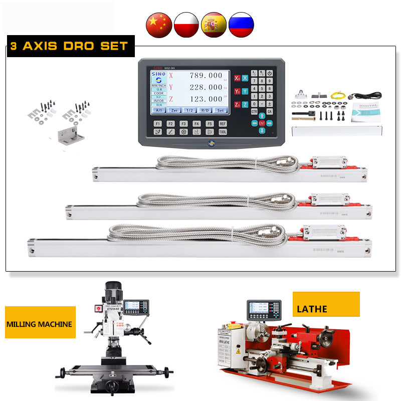 Jual SINO 3 Axis DRO Kits 5um Digital Readout Display 0.005mm Linear ...