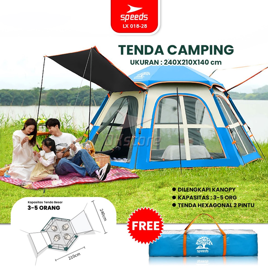 Jual Speeds Tenda Camping Otomatis Portabel Besar Muat 3 5 Orang 2 Pintu Piknik Outdoor Kanopi 8263