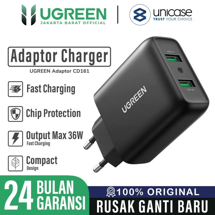 Jual Wall Charger Kepala Adaptor Dual Port Usb Ugreen W Qc Fast