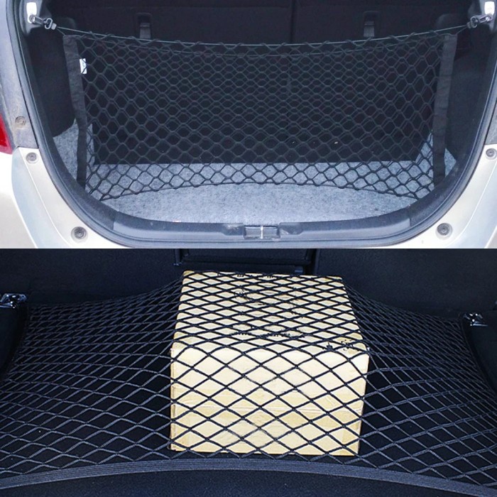 Jaring Bagasi Mobil 110x60 Cargo Net Universal Pengaman Barang Mobil Belakang Single Layer Car Trunk Organizer Elastis Nilon Aksesoris Interior Mobil Penahan Barang Anti Slip Net Storage Gantungan Hook Baut Bening Kuat Bagasi Rapi Murah Awet Multifungsi