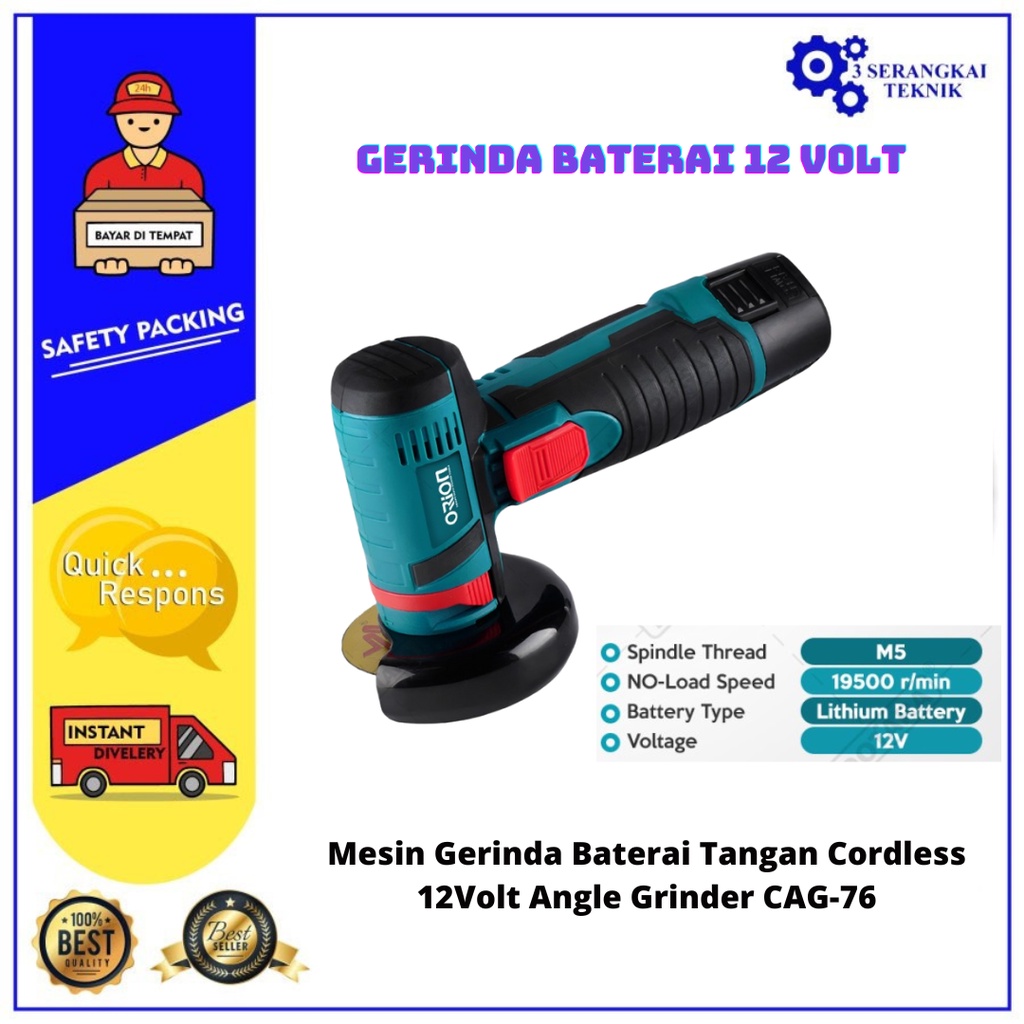 Jual Mesin Gerinda Baterai Tangan 12 Volt Cordless Angle Grinder CAG-76 ...