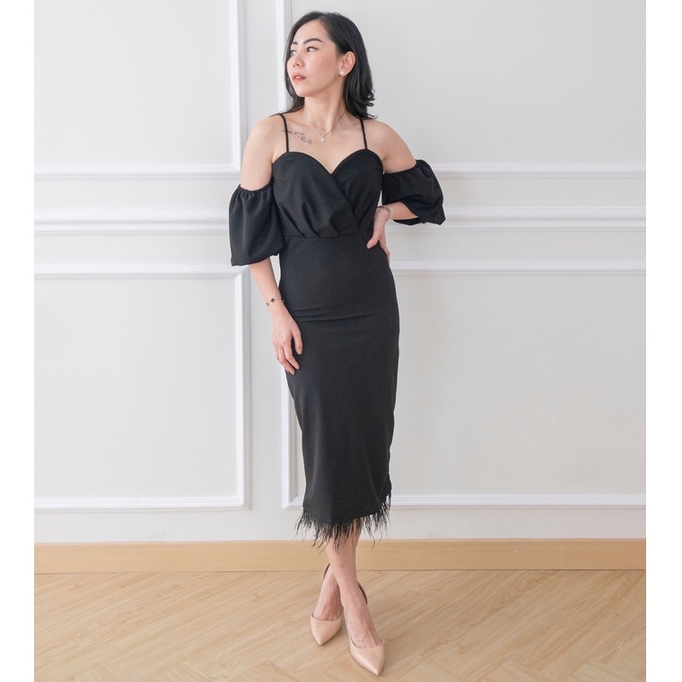 Jual Iconette Closet Isadora Dress Gaun Hitam Midi Pesta Wanita Model ...