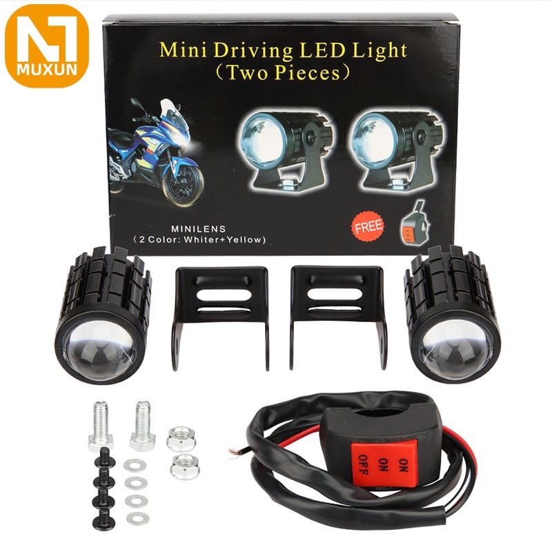 2 PCS LAMPU PLUS SAKLAR LAMPU TEMBAK MINI DRIVING LASER GUN D2 OVAL PUTIH - KUNING MOTOR MOBIL TERANG HIGH LOW FREE SAKLAR W1197