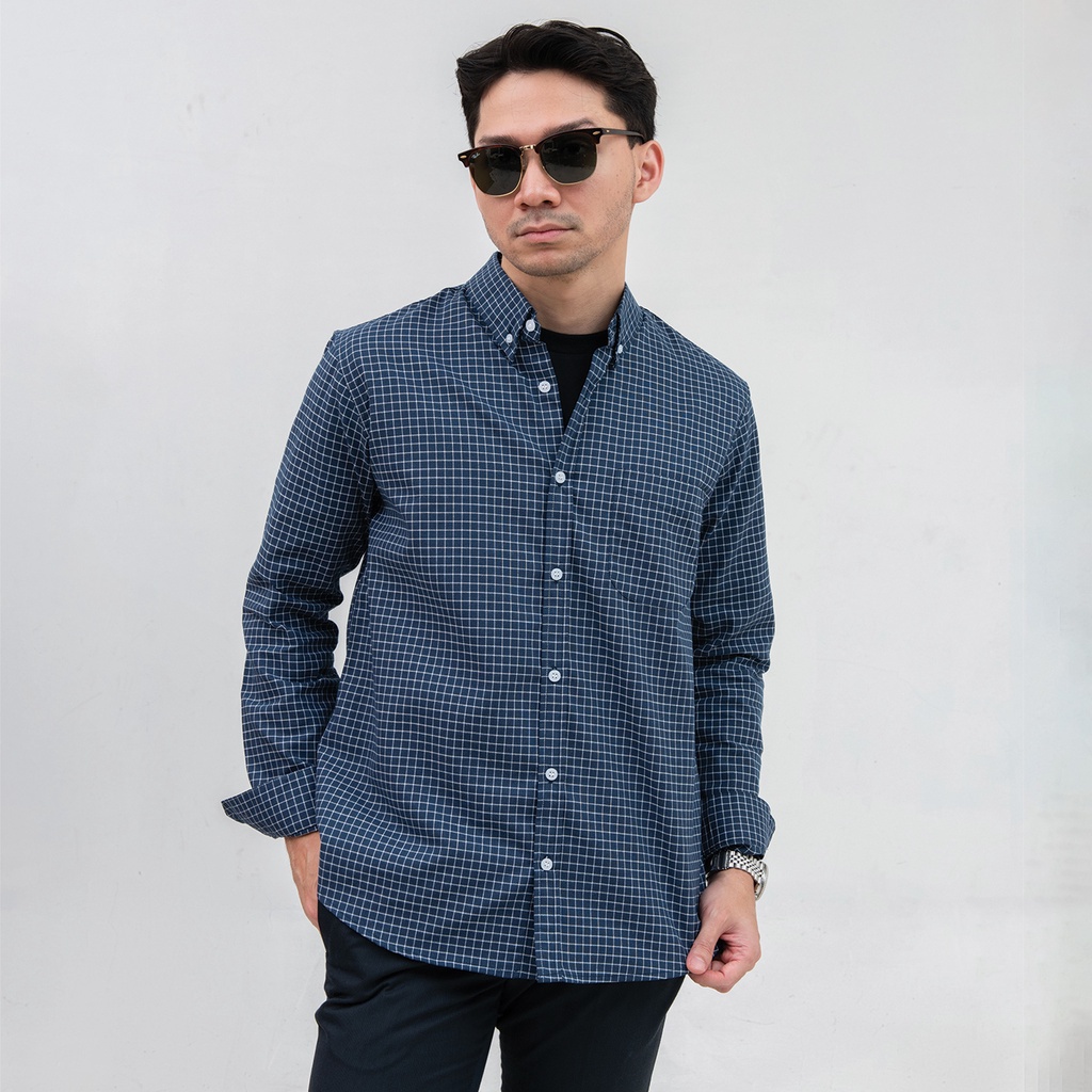 Kemeja Lengan Panjang Avery Navy White