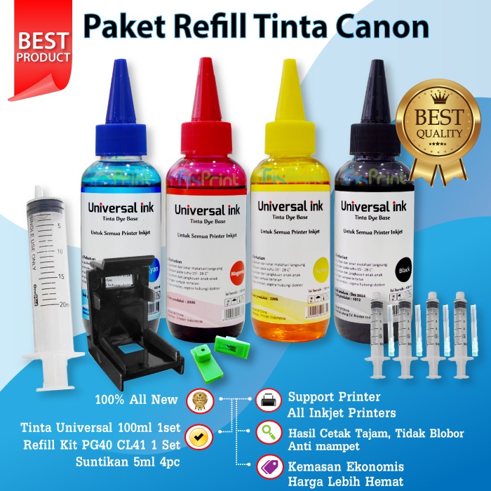 Jual Paket Tinta 4 Warna 100ml Refill Canon iP2770 MG2570s TR4570S